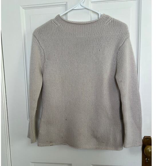 Tahari Petite Women's L 100% Cashmere Sweater Chunky Knit Oatmeal Beige FLAWS - Picture 1 of 14